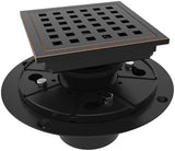4 Inch Square Shower Floor Drain with Flange,Quadrato Pattern Grate Removable,Food-Grade SUS 304 Stainless Steel,Watermark&CUPC Certified,Oil Rubbed Bronze