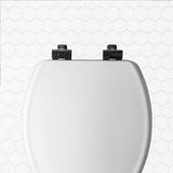 Mayfair Bennett Toilet Seat with Matte Black Hinges, Slow Close Wood Seat, Secure Metal Hinges, Easy Install, Made in USA, Round, White