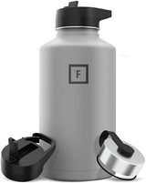 IRON °FLASK Camping & Hiking Hydration Flask with 3 Lids - Stainless Steel, Double Walled & Vacuum Insulated Water Bottle - Leak Proof & BPA Free (Graphite, Straw - 64 oz)