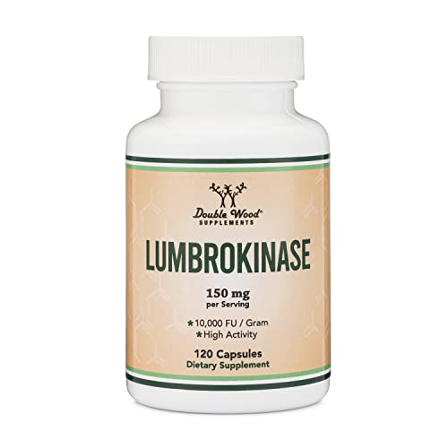 Lumbrokinase Enzymes Supplement - 120 Capsules (Max Activity 10,000 FU/Gram) 150mg per Serving (No Fillers, Manufactured in The USA) for Cardiovascular and Blood Circulation Support by Double Wood