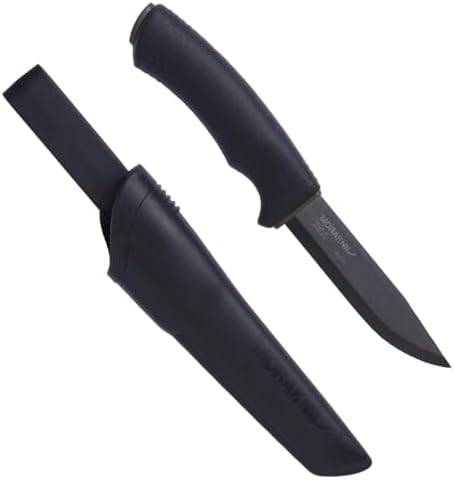 Morakniv Carbon Steel Fixed-Blade Bushcraft Knife with Sheath, Black, 4.3 Inch