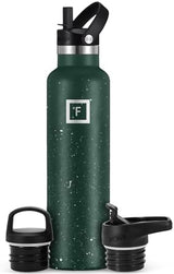 IRON °FLASK Camping & Hiking Hydration Canteens - 3 Lids (Narrow Straw Lid) Leak Proof Vacuum Insulated Stainless Steel - Hot & Cold Double Walled Sports Water Bottle - Dark Pine Speckle, 24 Oz