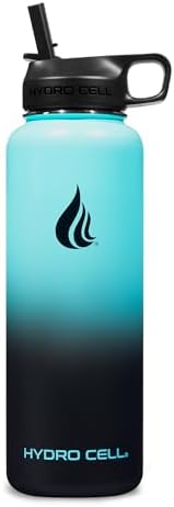 HYDRO CELL Stainless Steel Insulated Water Bottle with Straw - For Cold & Hot Drinks - Metal Vacuum Flask with Screw Cap and Modern Leakproof Sport Thermos for Adults (Teal/Black 40oz)