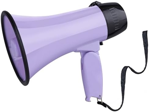 MyMealivos Portable Megaphone Bullhorn 20 Watt Power Megaphone Speaker Voice and Siren/Alarm Modes with Volume Control and Strap (Purple)