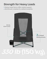 SONGMICS Set of 2 Portable Beach Chairs for Adults, Max. Load 330 lb Each, High Backrest, Cup Holder, Lightweight, Heavy-Duty, Black UGCB067B01V1