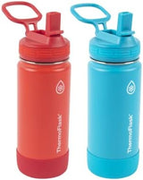 ThermoFlask Kids Bottle with Straw Lid - Durable & Dishwasher-Safe Water Bottles & Lids - Leak-Proof Bottle Lid Design - Reusable Water Bottles for Everyday Use - 16 oz, Red/Blue (2 Pack)