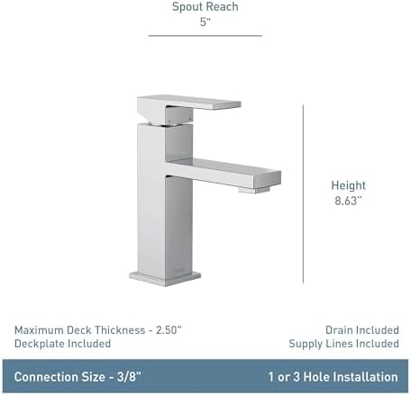 Moen Revyl Chrome One-Handle Single Hole Modern Bathroom Sink Faucet with Optional Deckplate and Spring Loaded Drain Assembly, 84771