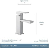 Moen Revyl Spot Resist Nickel One-Handle Single Hole Modern Bathroom Sink Faucet with Optional Deckplate and Spring Loaded Drain Assembly, 84771SRN