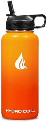HYDRO CELL Stainless Steel Insulated Water Bottle with Straw - For Cold & Hot Drinks - Metal Vacuum Flask with Screw Cap and Modern Leakproof Sport Thermos for Adults (Red/Orange 32oz)