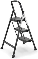 Rubbermaid 3-Step Steel Ladder, Folding Step Stool with Hand Grip and Non-Slip Feet, Black, Tested to ANSI US Safety Standards, No Assembly Required