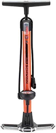 Schwinn Basic and Air Center Floor Bike Pump, Up to 120 Max PSI, Dual Head Fits Schrader and Presta Valve Types, Easy-to-Carry Portable and Convenient Design, Bicycle Essentials for Easy Road Riding