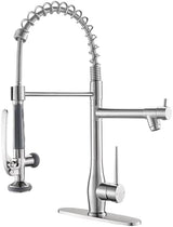 GIMILI Kitchen Faucet with Pull Down Sprayer Single Handle High Pressure Brushed Nickel Kitchen Sink Faucet Commercial Double-Headed Stainless Steel Kitchen Faucets Sink with Deck Plate