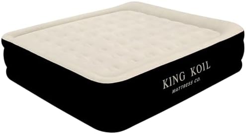 King Koil Premium California King Size Air Mattress with Built-in High-Speed Pump Best for Home, Camping & Guests, 20" Double High Airbed Adjustable Blow Up Mattress, Waterproof, 1-Year Warranty