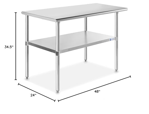 GRIDMANN Stainless Steel Work Table 48 x 24 Inches, NSF Commercial Kitchen Prep Table with Under Shelf for Restaurant and Home