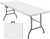 FWTI Deal 6 Feet Foldable Table, Built in Carrying Handle & Alloy Steel Legs, Heavy Duty Portable for Party, Dining, Wedding, Events, Picnic, Indoor, Outdoor, Camping, Utility, White