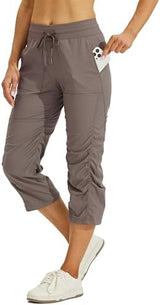 Willit Women's Quick-Dry Capris Hiking Travel Pants Striped Woven Workout Pants with Pockets Lightweight