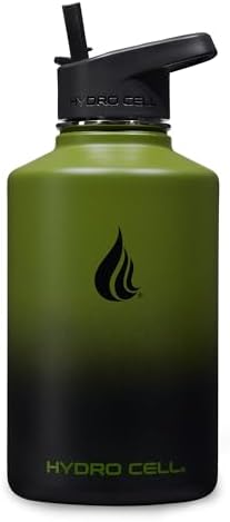 HYDRO CELL Stainless Steel Insulated Water Bottle with Straw - For Cold & Hot Drinks - Metal Vacuum Flask with Screw Cap and Modern Leakproof Sport Thermos for Adults (Army/Black 64oz)