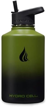 HYDRO CELL Stainless Steel Insulated Water Bottle with Straw - For Cold & Hot Drinks - Metal Vacuum Flask with Screw Cap and Modern Leakproof Sport Thermos for Adults (Army/Black 64oz)