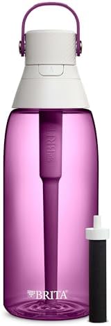 Brita Hard-Sided Plastic Premium Filtering Water Bottle, BPA-Free, Reusable, Replaces 300 Plastic Water Bottles, Filter Lasts 2 Months or 40 Gallons, Includes 1 Filter, Orchid - 36 oz.