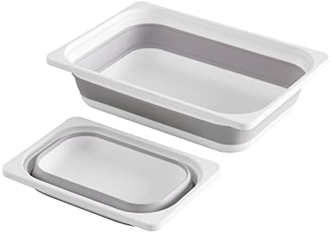 Beright 2 Pack Storage Bins, Collapsible Wash Basin Folding Dish Tub Sink, Space Saving for Dishing, Fruit, and Camping, Hiking and Home, Grey, 2 in 1 Set