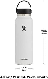 Hydro Flask Wide Mouth vacuum insulated stainless steel water bottle with leakproof closeable lid for cold water drinks, sports, travel, car and school