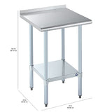 ROCKPOINT Stainless Steel Table for Prep & Work with Backsplash 24x24 Inches, NSF Metal Commercial Kitchen Heavy Duty Table with Adjustable Under Shelf and Table Foot for Restaurant, Home and Hotel