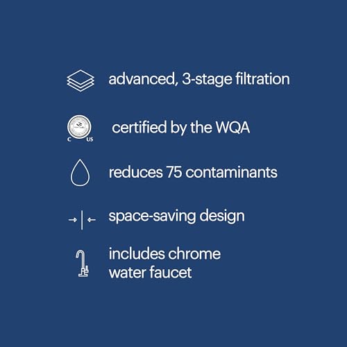 Brondell H2O+ Coral UC300 Three-Stage Undercounter Water Filtration System – Water Purifier with Designer Chrome Faucet – Quick Change Filter, WQA Gold Seal-Certified