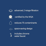 Brondell H2O+ Coral UC300 Three-Stage Undercounter Water Filtration System – Water Purifier with Designer Chrome Faucet – Quick Change Filter, WQA Gold Seal-Certified