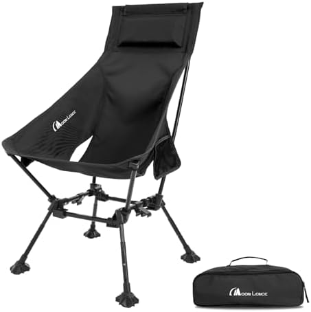 MOON LENCE High Back Folding Camping Chairs, Comfy Head Support, 5 Modes Choice, Portable Lightweight, Beach Lawn Camp Chair, with Height-Adjustable Legs & Anti-Sinking Feet