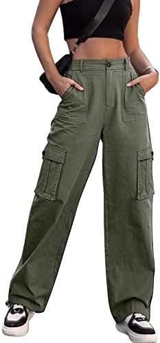 ZMPSIISA Women High Waisted Cargo Pants Wide Leg Casual Pants 6 Pockets Combat Military Trousers