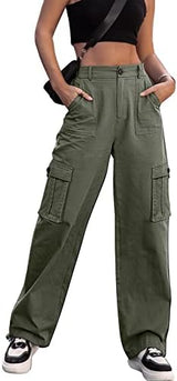 ZMPSIISA Women High Waisted Cargo Pants Wide Leg Casual Pants 6 Pockets Combat Military Trousers