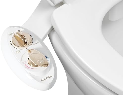 LUXE Bidet NEO 320 - Hot and Cold Water, Self-Cleaning, Dual Nozzle, Non-Electric Bidet Attachment for Toilet Seat, Adjustable Water Pressure, Rear and Feminine Wash, Lever Control (Gold)