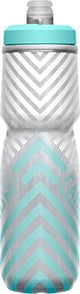 CamelBak Podium Chill Insulated Bike Water Bottle - Easy Squeeze Bottle - Fits Most Bike Cages - 24oz, Grey/Teal Stripe