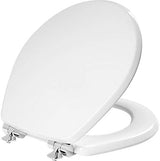 Mayfair Bennett Toilet Seat with Chrome Hinges, Slow Close Wood Seat, Secure Metal Hinges, Easy Install, Made in USA, Round, White