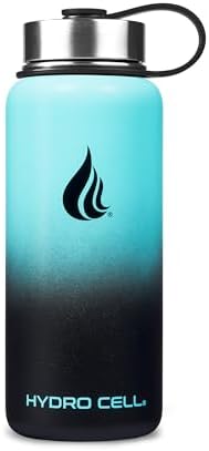 HYDRO CELL Stainless Steel Insulated Water Bottle with Straw - For Cold & Hot Drinks - Metal Vacuum Flask with Screw Cap and Modern Leakproof Sport Thermos for Adults (Teal/Black 32oz)