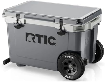 RTIC 52 Quart Ultra-Light Wheeled Hard Cooler Insulated Portable Ice Chest Box for Beach, Drink, Beverage, Camping, Picnic, Fishing, Boat, Barbecue, 30% Lighter Than Rotomolded Coolers