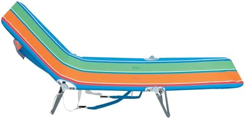 Rio Beach Portable Lay Flat Folding Backpack Beach Lounge Chair with Backpack Straps and Storage Pouch, Orange and Green