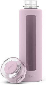 Ello Syndicate 20oz Reusable Glass Water Bottle with One-Touch Leak Proof Flip Lid and Protective Non-Slip Silicone Sleeve and Carry Loop for Coffee, Tea and Water, BPA-free Dishwasher Safe