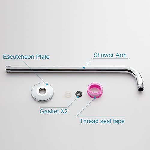 OFFO Shower Arm with Flange, 16 Inches Wall Mount Replacement Angle Shower Head Arm Wall-Mounted For Fixed Shower Head & Handheld Showerhead, Chrome