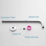 OFFO Shower Arm with Flange, 16 Inches Wall Mount Replacement Angle Shower Head Arm Wall-Mounted For Fixed Shower Head & Handheld Showerhead, Chrome