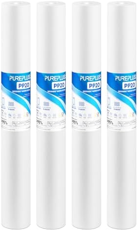 PUREPLUS 5 Micron 20" x 2.5" Whole House Sediment Home Water Filter, 20-inch Sediment Pre-Filtration, Replacement Cartridge Aqua Pure AP110-2C, Pentek P1-20/SP-P1-20/PX01-20, Watts FPMB5-20, 4Pack