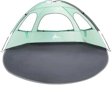 NXONE Beach Tent Sun Shade Shelter for 2-3 Person with UV Protection, Extended Floor, 3 Mesh Roll Up Windows & 8.0mm Fiberglass Rods丨Carry Bag Included (Mint Green)
