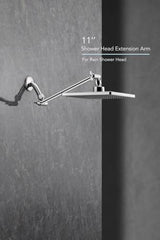 11 Inch Adjustable Shower Head Extension Arm With Locking Set Screw, Singing Rain Solid Brass Chrome Angle Height Adjustable, Easy To Install, G1/2 Universal Connector Compatible (Chrome Finish)