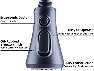 Hibbent Pull Down Spray Head, 3-Function Spray Nozzle with 15 Adapters, Kitchen Sink Faucet Head Replacement Compatible with Moen, American Standard, Delta, Kohler Faucets, Oil-Rubbed Bronze
