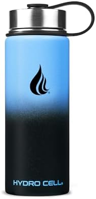 HYDRO CELL Stainless Steel Insulated Water Bottle with Straw - For Cold & Hot Drinks - Metal Vacuum Flask with Screw Cap and Modern Leakproof Sport Thermos for Adults (Blue/Black 18oz)