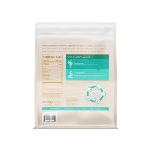 Oath Nutrition Clear Whey Isolate Protein Powder, Coconut Colada, 20g Complete Protein per Serving, No Added Sugar, Grass-Fed, 21 Servings
