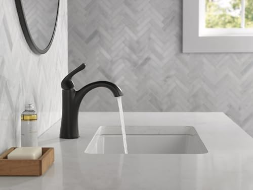 Delta Arvo Matte Black Bathroom Faucet 1 Hole, Single Hole Bathroom Sink Faucet for Vanity, Push-Pop Drain Assembly, Matte Black 15840LF-BL