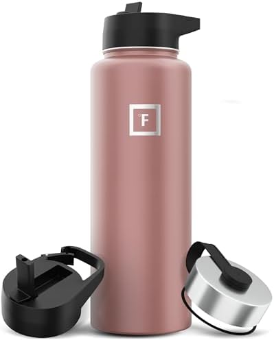 IRON °FLASK Camping & Hiking Hydration Flask with 3 Lids - Stainless Steel, Double Walled & Vacuum Insulated Water Bottle - Leak Proof & BPA Free (Rose Gold, Straw - 40 oz)