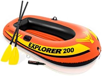 INTEX Explorer Inflatable Boat Series: Dual Air Chambers – Welded Oar Locks – Grab Handles – Bow Rope – Sporty Design