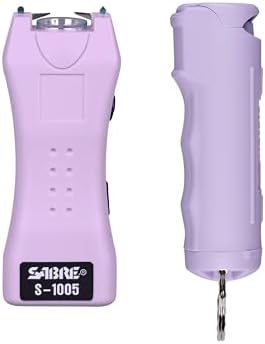 SABRE Pepper Spray & 2-in-1 Stun Gun with Flashlight, Self Defense Kit, Fast Flip Top Safety, Finger Grip for Better & Faster Aim, Painful 1.60 µC Charge, 120 Lumen LED Light, Rechargeable, 0.54 fl oz